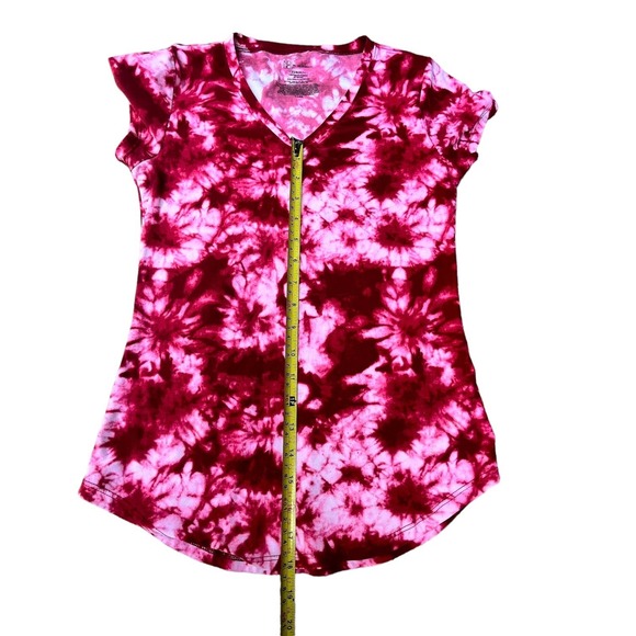Fuchsia red and white tie die polyester shirt. XS women’s or juniors - Picture 5 of 8
